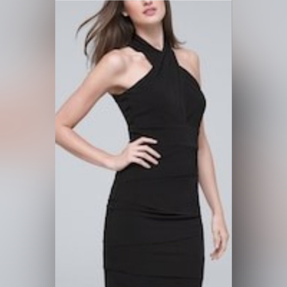 WHBM LBD halter-style front zig-zag seaming on skirt "instant slimming" sz 12